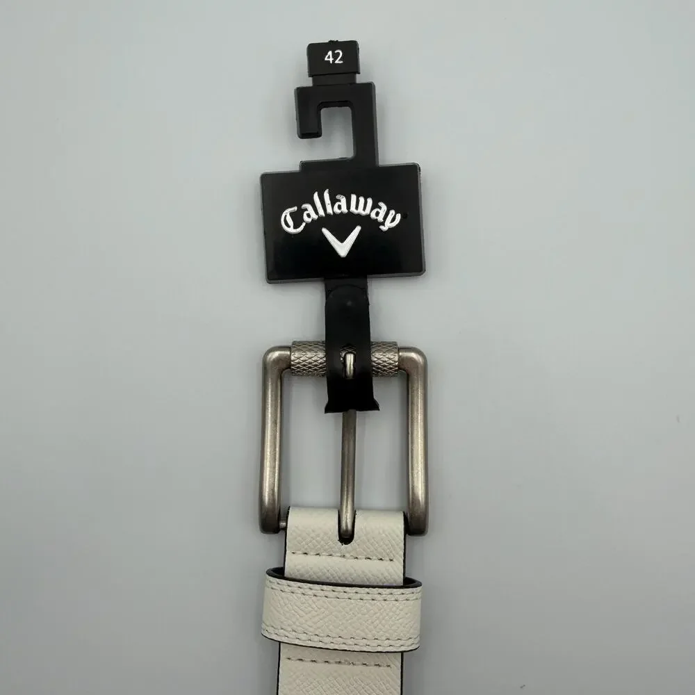 Callaway Golf Belt Mens Size 42 White Textured Faux Leather Silver Buckle NWT